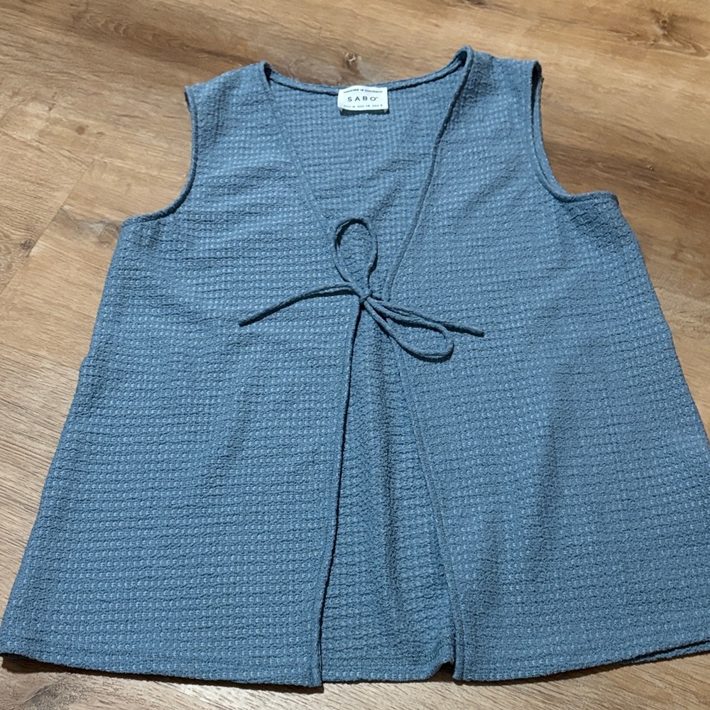 Sabo Split Waffle Knit Top Blue Medium